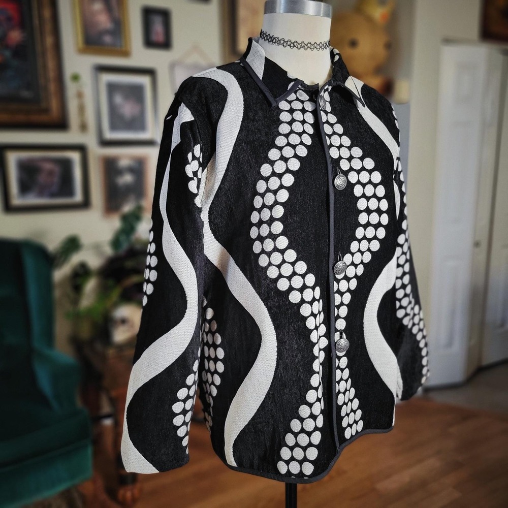 Irresistible Reversibles Jacket Vintage 90s Black White Geometric Dot Print Art - Picture 2 of 8